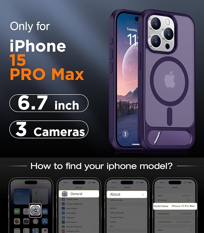 Magnetic Compatible with iPhone 15 Pro Max Case, [Built-in Invisible Kickstand][Compatible with MagSafe] [Military Grade Shockproof] Slim Translucent Matte Phone Case for iPhone 15 Pro Max 6.7"