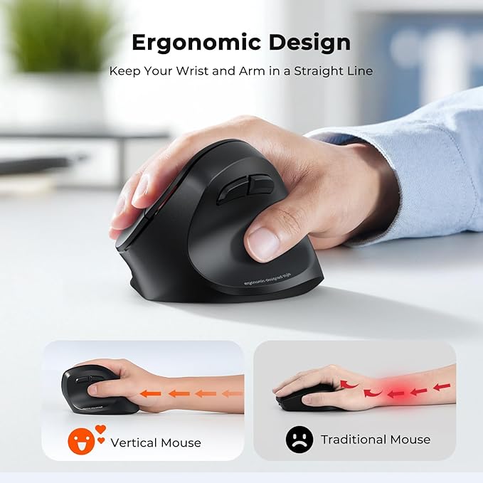 MEETION New Ergonomic Mouse Wireless, Bluetooth Vertical Mouse with 3 Multi-Device for Bluetooth(5.3 * 2), 4 DPI 1200-3200 Ergo Mice for Windows/Mac/PC/Laptop/Computer(Large Hands)