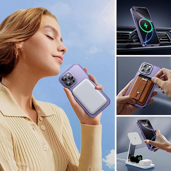 for iPhone 16 Pro Case with 2X Screen Protectors [Compatible with MagSafe] Military Grade Drop Protection Skin Feeling Back Cover Shockproof Slim Fit iPhone 16 Pro Phone Case 6.3 inch,Purple