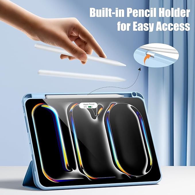 Kidopire New Compatible with iPad Pro 11 Inch Case (M4 2024/M5 2025) with Pencil Holder, Smart Cover with Protective Trifold Stand & Soft TPU Back, Auto Wake/Sleep, Support Pencil Pro, Blue