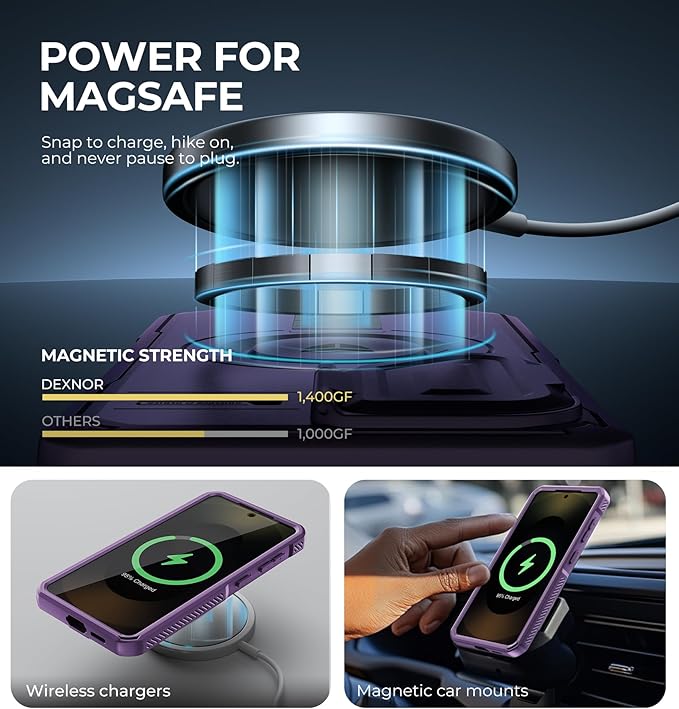 Dexnor for Samsung Galaxy S26 Case with Camera Cover & Adjustable Kickstand & Screen Protector, Compatible with MagSafe, Rugged Shockproof Bumper Cases Magnetic Protective Cover(2026),Phantom Purple