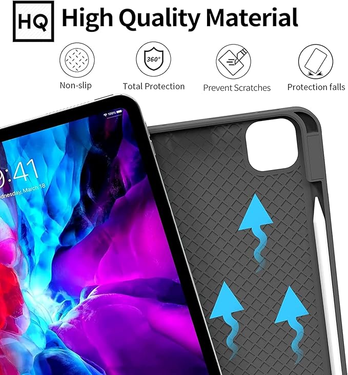 KENKE for iPad Pro 11 Inch Case 4th/3rd/2nd/1st Generation 2022/2021/2020/2018 Magnetic Attachment 2nd Pencil with Right Side Pencil Holder Soft Slim PU Cover Auto Wake/Sleep (Black)