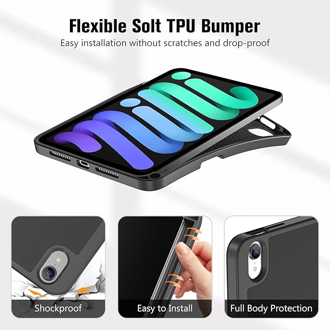 ProCase for iPad mini 7 A17 Pro 2024/iPad Mini 6 2021 8.3 Inch iPad mini 7th/6th Gen Case with Pencil Holder, Trifold Stand Smart Folio with Soft TPU Back Cover for iPad mini 8.3" 7th/6th Gen -Black