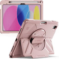 Dexnor Case for iPad (A16) 11th/10th Generation 2025/2022 (11″/10.9″),Rugged Protective Case with 360° Rotating Hand Strap& Stand & Screen Protector & Pencil Holder Shockproof Full-Body Cover, Pink
