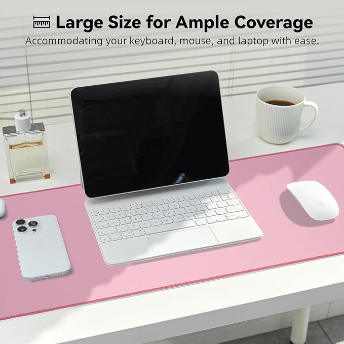 Reniteco Waterproof Large Gaming Mouse Pad with Durable Stitched Edges, Non-Slip Rubber Base, Smooth Surface Mouse Mat Desk Pad for Home Office Gaming, 27.5"*11.8"*0.08",Pink