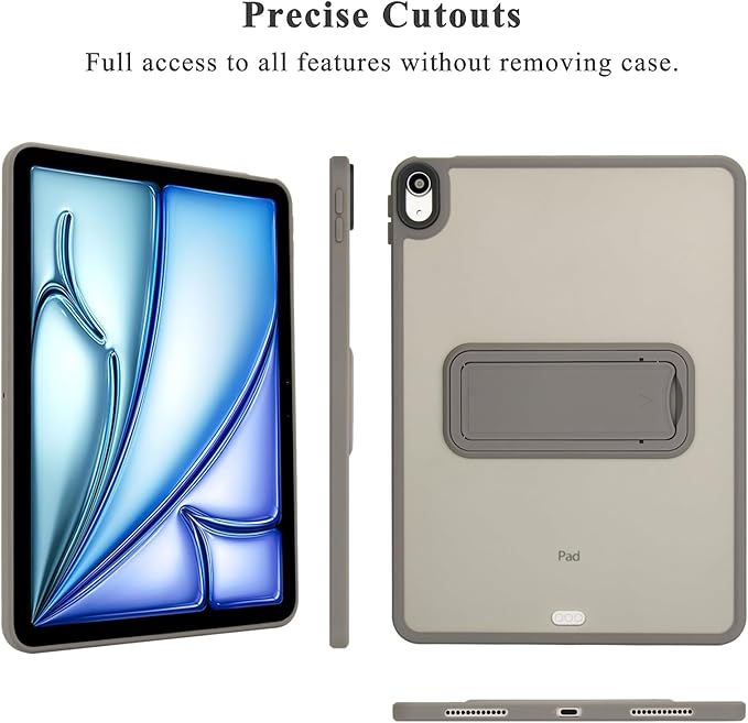 Shockproof Case for iPad Air 11-inch M4/M3/M2 (2026/2025/2024) for Women Men, Kickstand Slim Fit Rugged Bumper Lightweight Anti-Scratch Bumper Case Cover for iPad Air 11", Gray