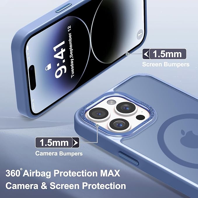 Newfuture Designed for iPhone 14 Pro Max Case with Magnetic [13 FT Military Drop Protection] [Compatible with Magsafe] Slim Translucent Matte Shockproof with Anti-Fingerprint Phone Case, Light Blue