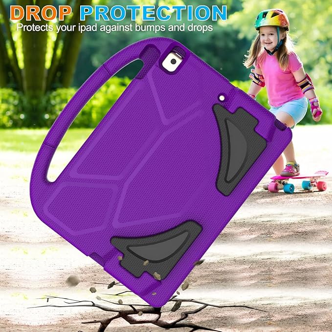 Kids Case for iPad 10.2 & 10.5, iPad 9th/8th/7th Generation 10.2" 2021 2020 2019 Case with Screen Protector, iPad Air 3rd Gen/Pro 10.5 inch Protective Cover with Handle Stand, Purple