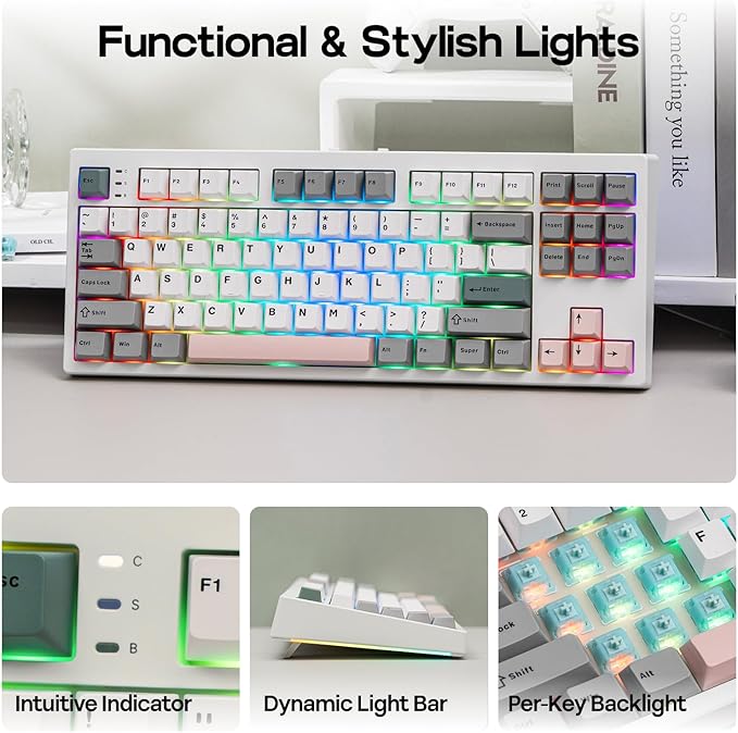 EPOMAKER TH87 Wireless Mechanical Keyboard with 10000mAh Battery, BT/2.4GHz/Wired, Hot Swappable Custom, PBT Keycap, RGB Backlit, Gasket, TKL Gaming Keyboard for PC/Mac (Sea Salt Silent)
