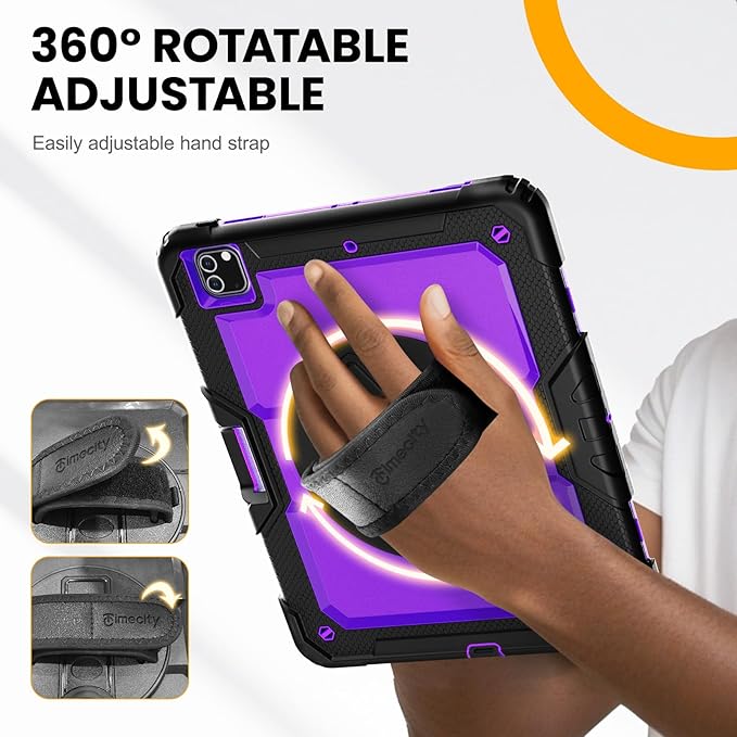Timecity for iPad Pro 12.9 Case 6th/5th/4th/3rd Gen, 360° Rotating Stand, Pencil Holder & Wireless Charging, Shockproof with Screen Protector & Shoulder Strap - for Designers & Professionals - Purple