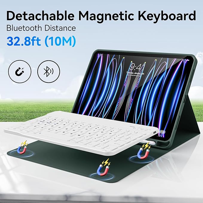 Keyboard Case for iPad Pro 11 Inch 4th Generation/Pro 3rd Gen/Pro 2nd Gen with Pencil Holder, Folio Detachable Wireless Bluetooth Keyboard & Flip Stand Case for iPad Pro 11 Inch, Dark Green