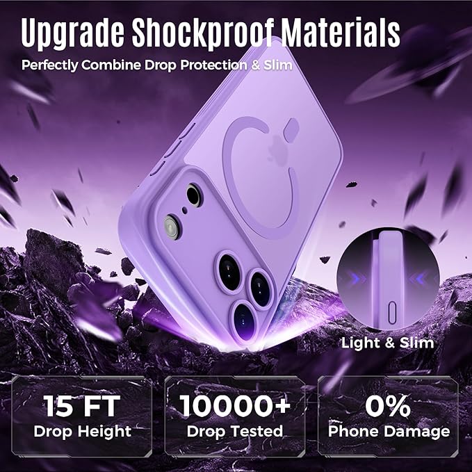 Symcele Designed for iPhone 17 Pro Case, Compatible with MagSafe, [Camera Protection] [15FT Military Drop Protection] Shockproof Translucent Matte Anti-Slip Phone Case, 6.3", Light Purple