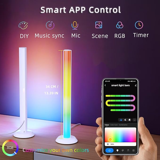 Smart LED Light Bar, TV Backlight Ambient Lighting, Work with Alexa, RGB Light Bar for Room with 16 Million Colors, Music Sync Gaming Lights APP Control, LED Lights for TV, PC, Party
