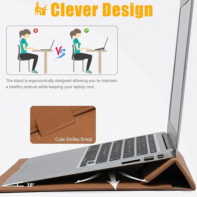 HYZUO 15 Inch Laptop Case Bag Sleeve with Stand for MacBook Air 15 M5 M4 A3241 M3 A3114 M2 A2941 2026-2023, 15" Surface Laptop 7/6/5/4/3, MacBook Pro 15 A1990 A1707 2019-2016, Brown