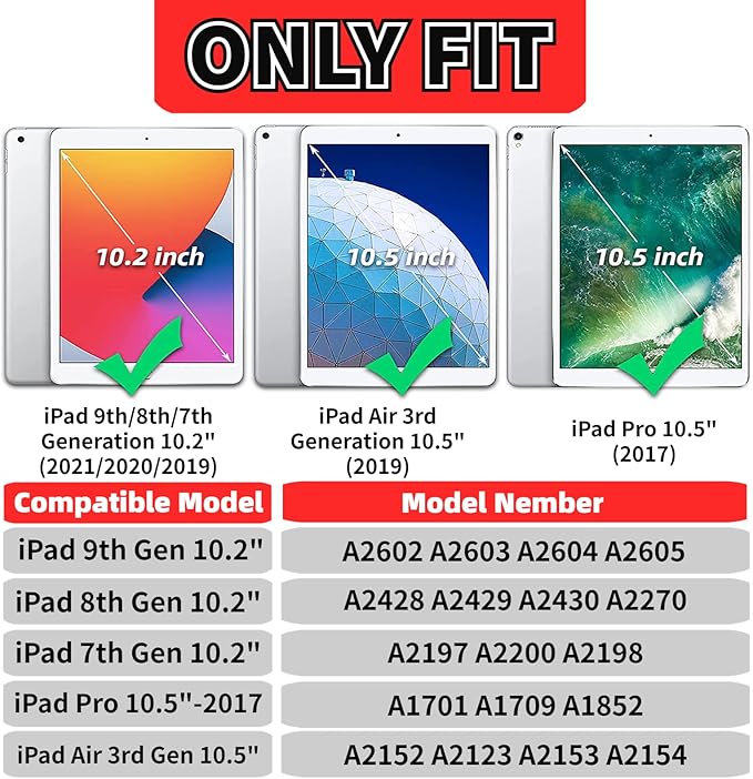 Kids Case for iPad 10.2 & 10.5, iPad 9th/8th/7th Generation 10.2" 2021 2020 2019 Case with Screen Protector, iPad Air 3rd Gen/Pro 10.5 inch Protective Cover with Handle Stand, Red
