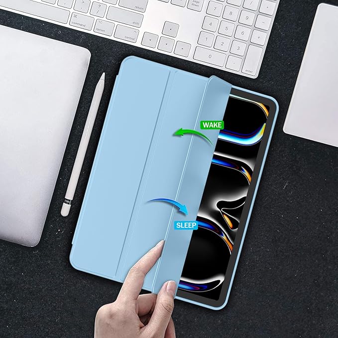 iMieet Case for iPad Pro 11 Inch (M5) 2025 /(M4) 2024 5th Gen, Trifold Stand Smart Cover with Pencil Holder and Soft TPU Back, Auto Wake/Sleep (Azure Blue)