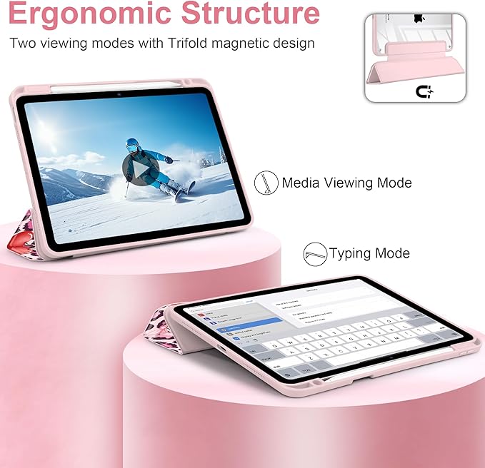 Case for iPad Air 13 inch 2026 M4 2025 M3 2024 M2 Release with Pencil Holder - Aesthetic Cute Design Trifold Cover with Soft TPU Bumper Clear Back Auto Sleep for Girls Women, Leopard Print