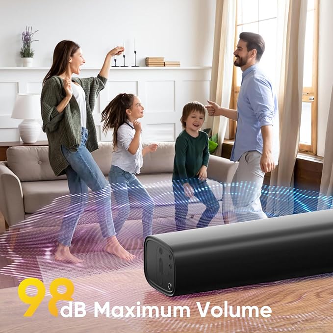 RIOWOIS Sound Bar for Smart TV, Soundbar for TV with Bass Reflector and Easy Set up, Home Audio Surround Sound System for TV PC Projector, Wall Mountable