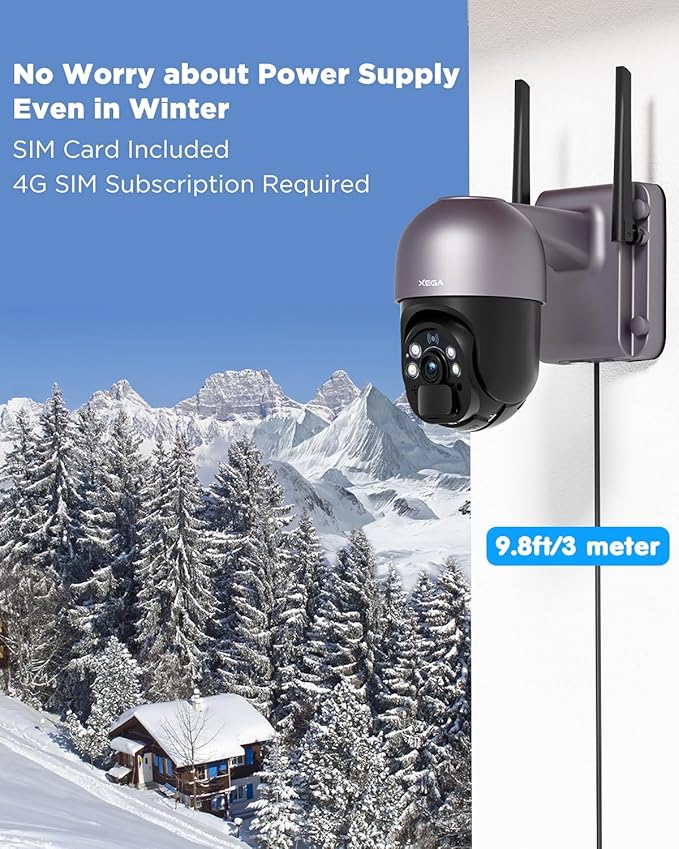 Xega® 4G LTE Cellular Security Camera with 20W Solar Panel 20000mAh Built-in Battery - [24/7 Record] Solar No WiFi Security Camera Wireless Outdoor,2K HD Color Night Vision, PIR Motion Detection,IP66