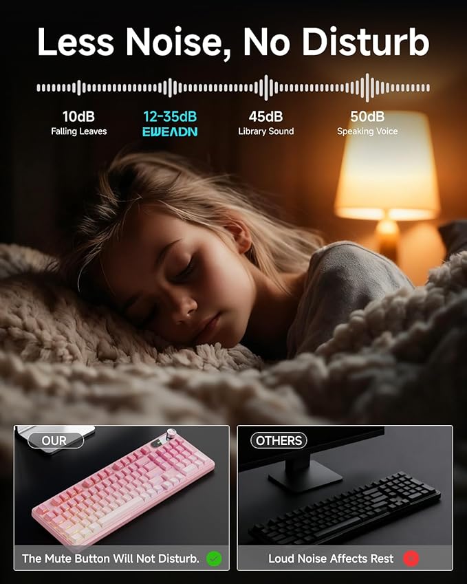 EWEADN V102 Wired Keyboard, 98 Keys Creamy Gaming Keyboard with Number Pad, Display Screen & Media Knob RGB Silent Wired Cute Computer Keyboard for Laptop PC Gamer - Gradient Pink