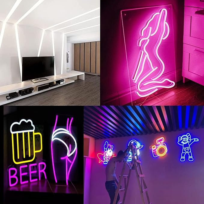 Warm White Neon LED Strip Lights, 16.4ft 12V Waterproof Flexible Light for Indoor/Outdoor Decoration (Includes Power Adapter)