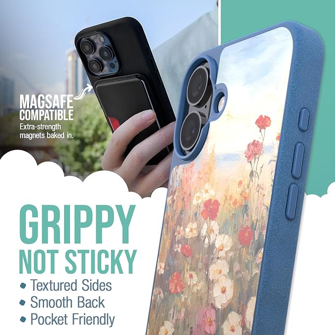 Smartish® iPhone 16 Plus Magnetic Case - Gripmunk Compatible with MagSafe [Lightweight + Protective] Slim & Thin Grip Cover with Microfiber Lining for Apple iPhone 16 Plus - Wildflower Fields