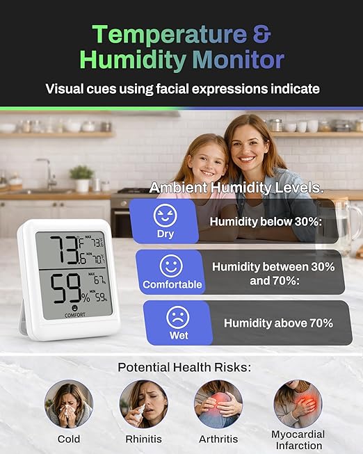 BN-LINK Digital Hygrometer Indoor Room Thermometer, Accurate Temperature and Humidity Meter with Large LCD Monitor for Home, Bedroom, Terrarium, Incubator, Greenhouse, 1 Pack