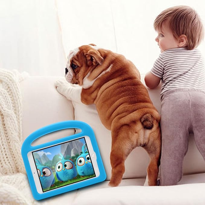 Kids Case for 7.9" iPad mini 5/Mini 4/Mini 3/Mini 2/Mini 1, Friendly Silicone Shockproof Cover with Handle Kickstand for Apple iPad mini 5th (2019), Mini 4th/ 3rd/ 2nd/1st Generation, Blue