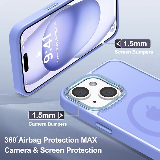 Newfuture Magnetic for iPhone 15 Case [Compatible with Magsafe] [Military Grade Drop Protection] Translucent Matte Anti-Fingerprint Shockproof Phone Case for iPhone 15 6.1 inch, Light Purple