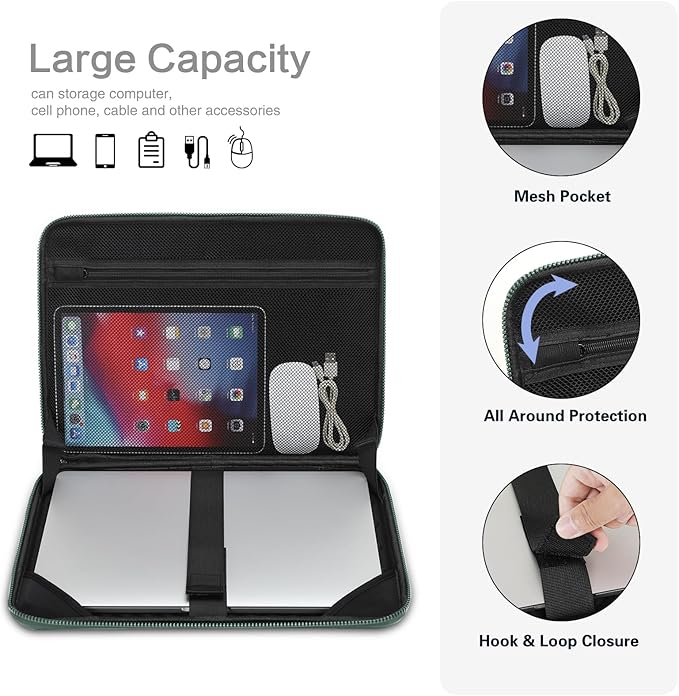 MOSISO 15-16 inch Laptop Hard Case, 15.6 inch Waterproof Shockproof Computer Bag Compatible with MacBook HP Dell,Artistic Geometric EVA Carrying Sleeve Laptop Case Hard Shell with Handle,Antique Green