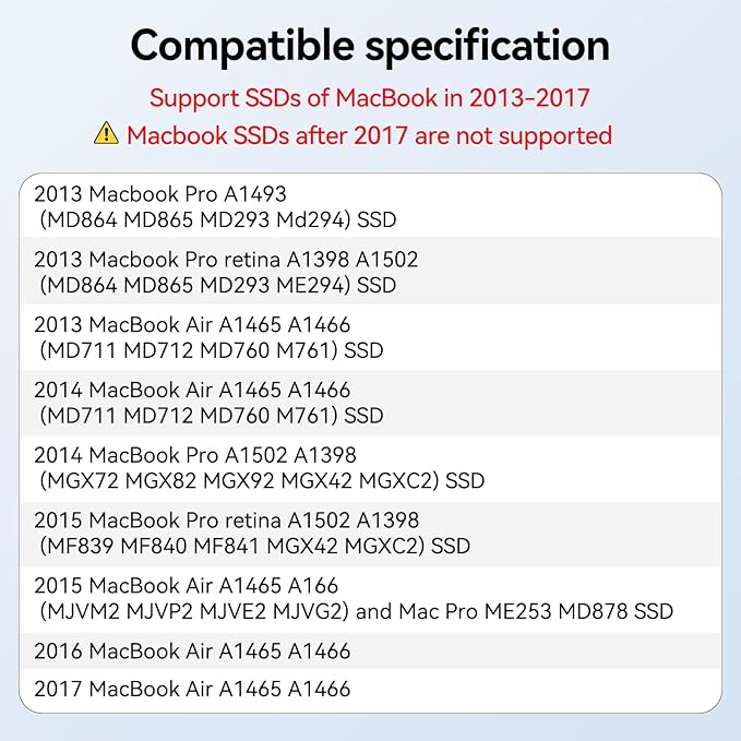 ACASIS USB C 3.2 SSD Enclosure for Apple SSD 12+16 PIN MacBook Pro,MacBook Air, Mac Pro, iMac from 2013 to 2017 A1465 A1466 A1502 SSD，MacBook SSD Enclosure with M.2 NVMe Adapter