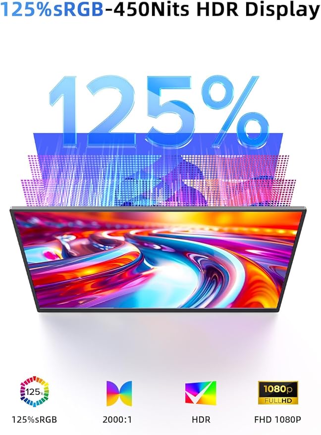 21.5'' Large Portable Monitor for Laptop 100Hz Ultra-Fast IPS Gaming Monitor, QLED 125%sRGB | 2000:1 Contrast | Built-in Stand, Speaker and VESA, USB-C HDMI Second Screen Efficient Work Gaming