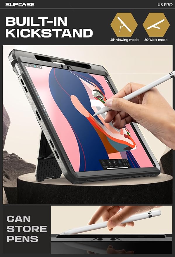 SUPCASE for iPad Air 13 Inch Case M4/M3/M2 (2026/2025/2024) with Pencil Holder (Unicorn Beetle Pro), [Built-in Screen Protector & Stand] [Military-Grade Protection] Cover for iPad Air 13 Inch, Black