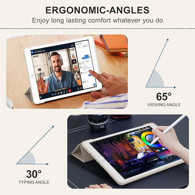 Smart Case for iPad 10.2 Inch 2021/2020/2019, for iPad 9th/8th/7th Generation Without Pencil Holder, Shockproof Cover with Soft TPU Back, Thin& Lightweight, Auto Sleep/Wake, White Cream