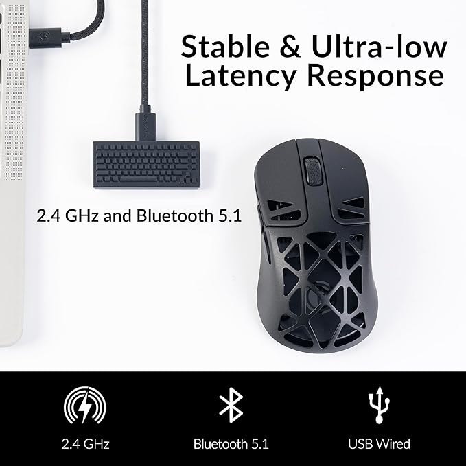 Keychron M3 Mini 4K Wireless Bluetooth 5.1/2.4 GHz/Wired Optical Mouse, Ultra-Lightweight 65g Programmable PixArt 3395 Sensor with up to 26,000 DPI/ 650 IPS for Windows Mac Linux - Metallic Black