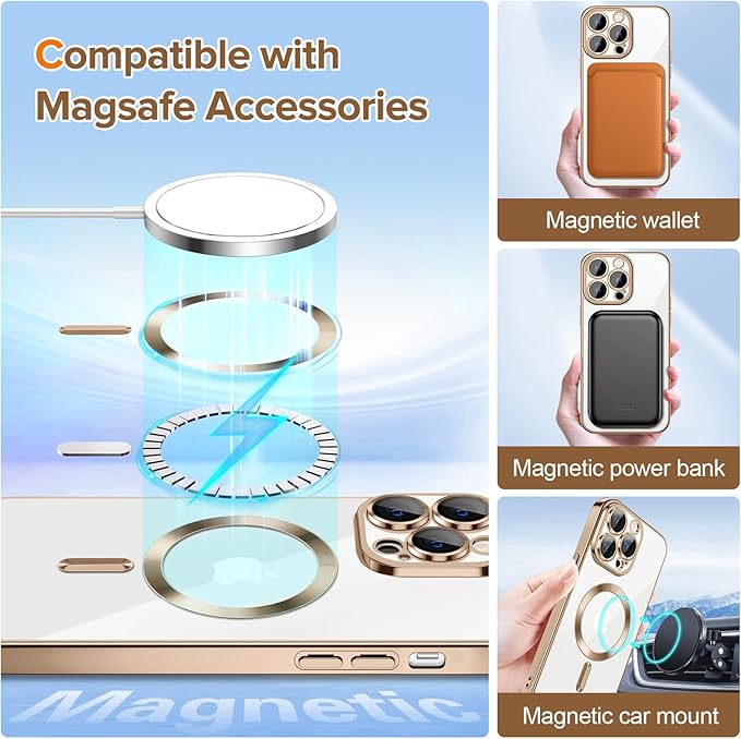Hython Magnetic Clear for iPhone 14 Pro Max Case with Camera Lens Protector [Compatible with MagSafe] Plating Edge Slim Soft TPU Cover Protective Phone Case for iPhone 14 Pro Max 6.7", Desert Brown