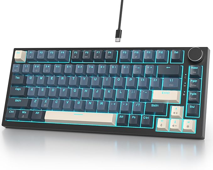 Fogruaden Wired 75 Percent Gaming Keyboard, Hot Swappable, Gasket Mount Creamy Mechanical Keyboard with Knob, Linear Red Switch, RGB Backlit, Sound Absorbing Pads, NKRO Compact TKL Custom Keyboard