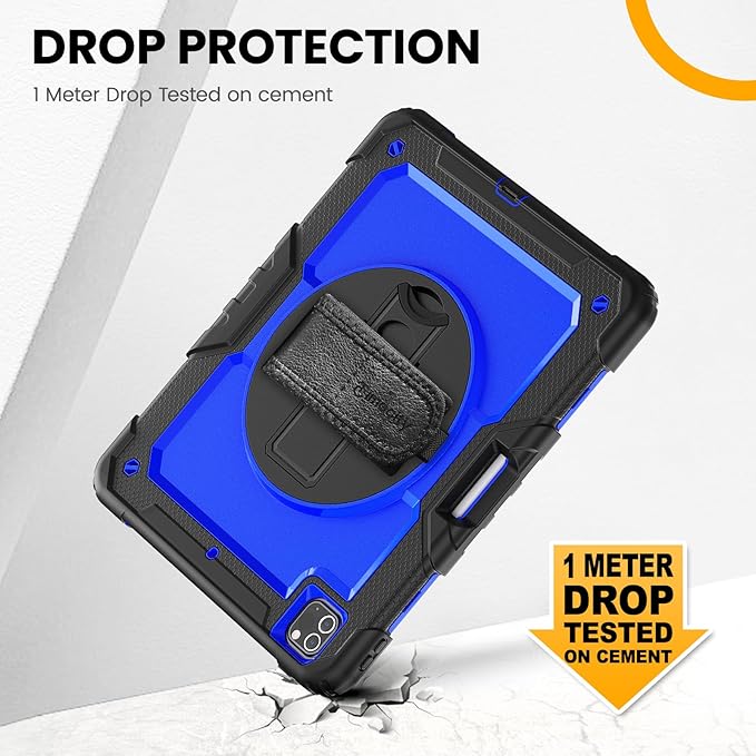 Timecity for iPad Pro 12.9 Case 6th/5th/4th/3rd Gen, 360° Rotating Stand, Pencil Holder & Wireless Charging, Shockproof with Screen Protector & Shoulder Strap - for Designers & Professionals-Dark Blue