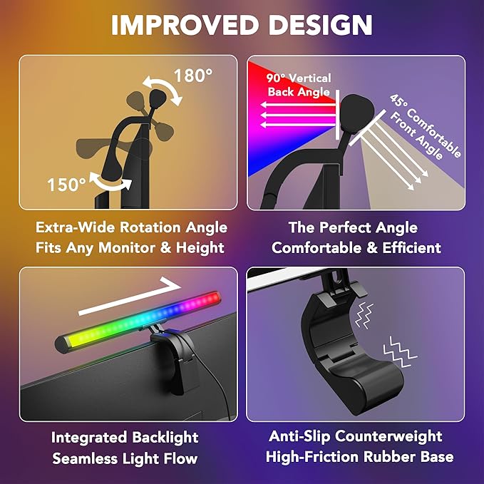 Smart Monitor Light Bar with RGB Backlight, Software-Controlled Screen & Music Sync, LED Monitor Lights for Gaming & Work with 16 Million Colors and 18 Modes – 16"