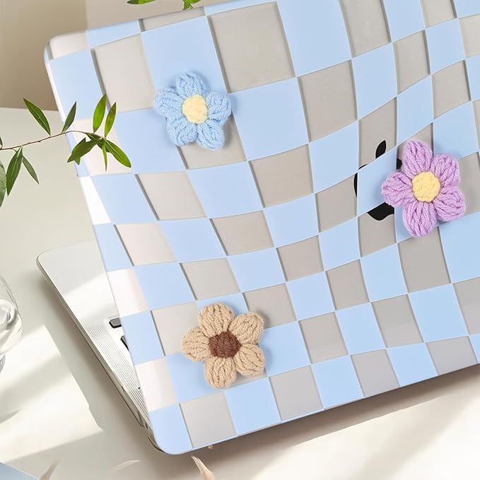 DTangLsm for MacBook Pro 13 inch Case 2025 2024-2016 M2 M1 A2338 A2289 A2251 A2159 A1989 A1706 A1708, Gingham Fluffy Plastic Hard Shell Cover for MacBook Pro 13.3 + Keyboard Cover, Blue Checkerboard