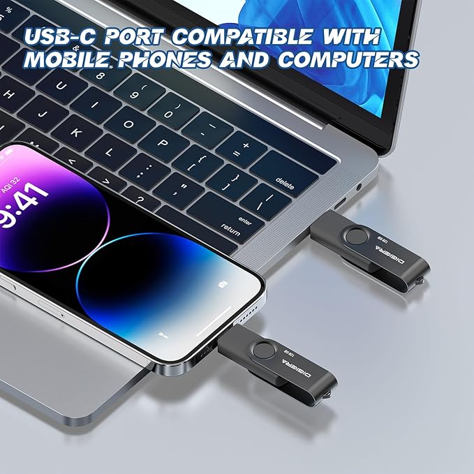 DIGIERA 128GB Flash Drive, USB 3.2 Gen 1 Type-C Thumb Drive with 140MB/s Read, 360° Swivel Design, Compact & Lightweight Memory Stick for File Transfer, Photo Backup, and Travel-Friendly Storage