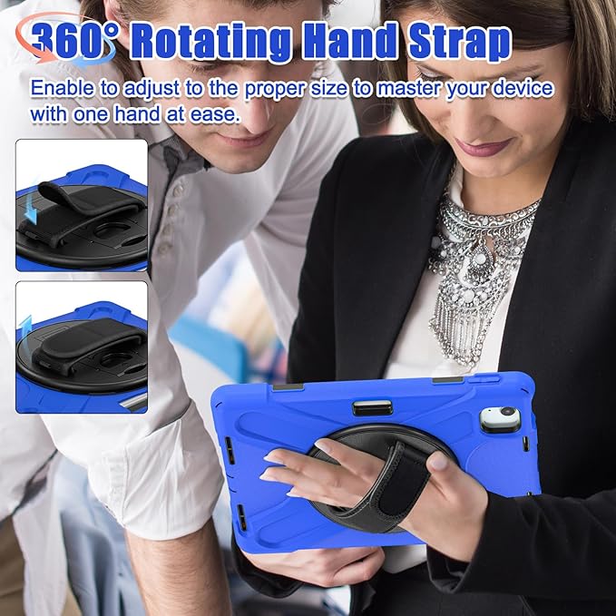TSQQST Case for iPad Air 11 Inch M4 2026/M3 2025/M2 2024, Cover for iPad Air 5th 4th Generation 10.9"/Pro 11 4th/3rd/2nd/1st Heavy Duty Shockproof Case with Screen Protector+Stand+Hand Strap, Blue
