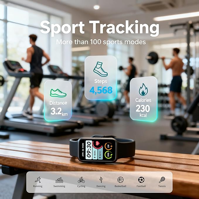Fitness Tracker for Men & Women, 1.47” HD Smart Band, 24/7 Heart Rate & SpO2 Tracking, Sleep Monitor & Step Counter, 100+ Sports Modes, 3ATM Waterproof, Compatible with Android & iOS, Beige