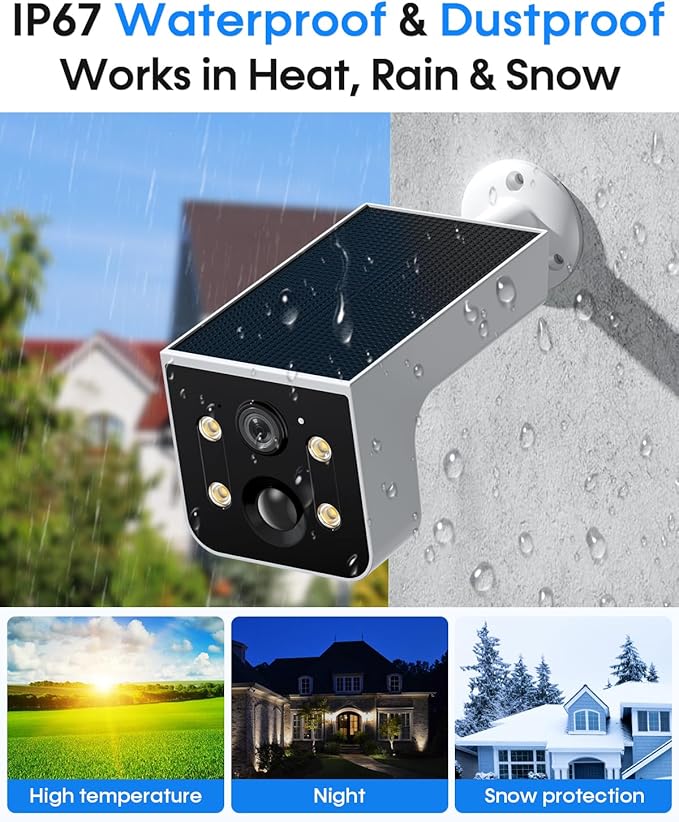 Thybro Solar Powered Security Camera Outdoor: 2 PCS AI Motion Detection 2K Outdoor Cameras Wireless - Continuous Power for Home & Business Monitoring
