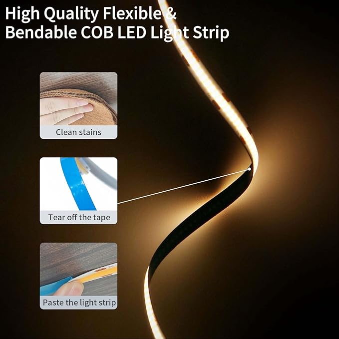 2Pack USB LED Light Strip, 3000K Warm White COB LED Strip Lights, 3.28FT TV Lights Flexible Small Led Lights with Touch Switch Controller White 5V LED Strip Light for TV Backlight Bedroom