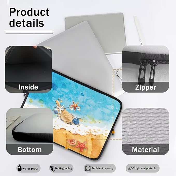 Beach Laptop Protective Sleeve for Women Men Zippered Pouches with Humanize Design Suitable for Daily Use Travel School Office Neatly Organizers 10 Inch
