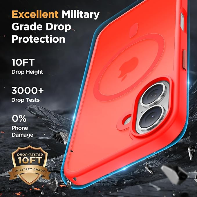 Miracase Magnetic for iPhone 17 Case (Compatible with MagSafe) with Screen Protector Military-Grade Protection, Anti-Fingerprint Translucent Matte Phone Cover for iPhone 17 6.3 inch, Red