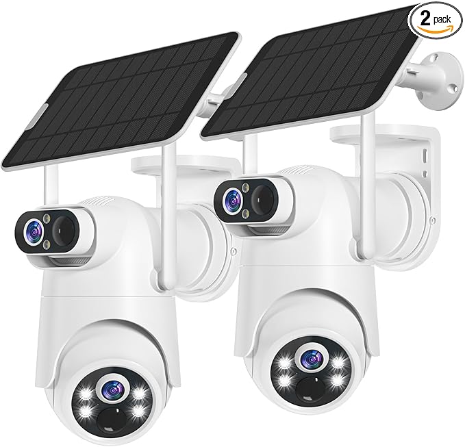 Dual Lens Solar Security Camera Wireless Outdoor – 2.5K HD No Blind Spot with PIR Motion Detection, 360° PTZ, Full Color Night Vision, 5G/2.4GHz WiFi, IP65 Waterproof for Home, Business & Outdoor Use