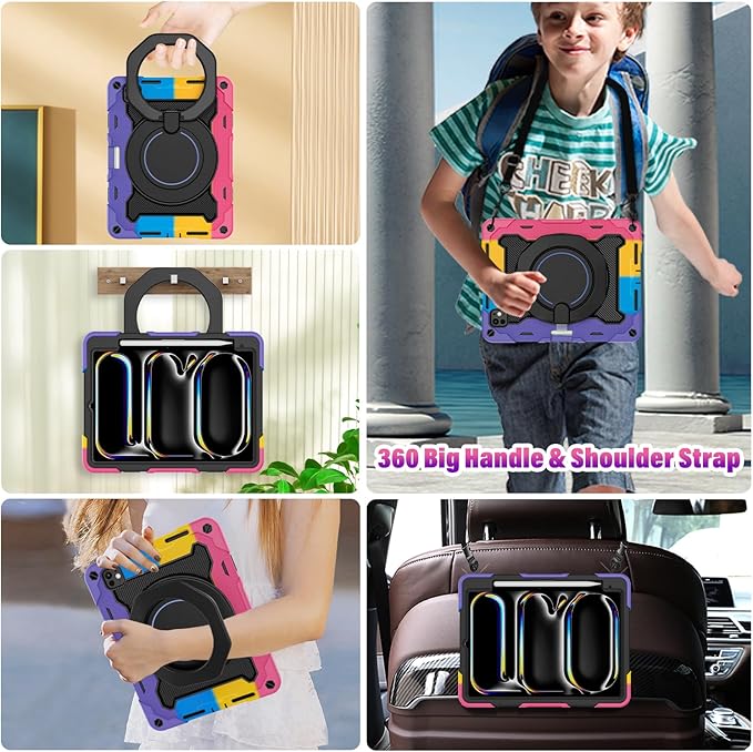 ROISKIN for iPad Pro 11 inch Case (M5/M4 (2025/2024)), Pro 11'' 6th/5th Gen -with HD Screen Protector, 360 Kickstand/Handle, Shoulder Strap, Pen Holder, Heavy Duty Military Grade - Kids Friendly