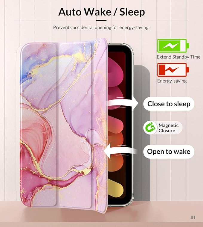 MoKo Case Fit New iPad mini 7 (A17 Pro) 2024, iPad mini 6th Generation Case 2021 (8.3-inch), iPad mini 6 Case, Soft TPU Translucent Frosted Back Cover Case for iPad mini 7th, Light Pink Gold Marble